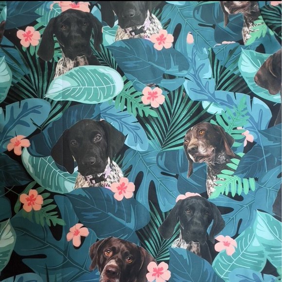 VTG Single Stitch Hawaiian Floral Mens All Over Dog Print Button Down Shirt- LG - Picture 7 of 12